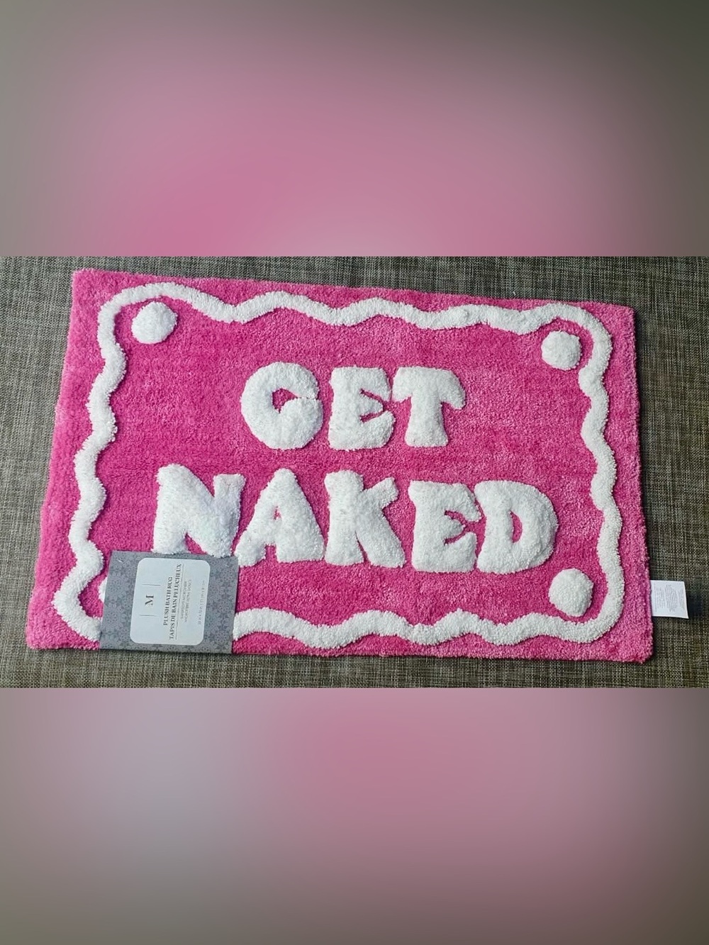 🛁 Hot Pink Bath Mat with White Get Naked Lettering